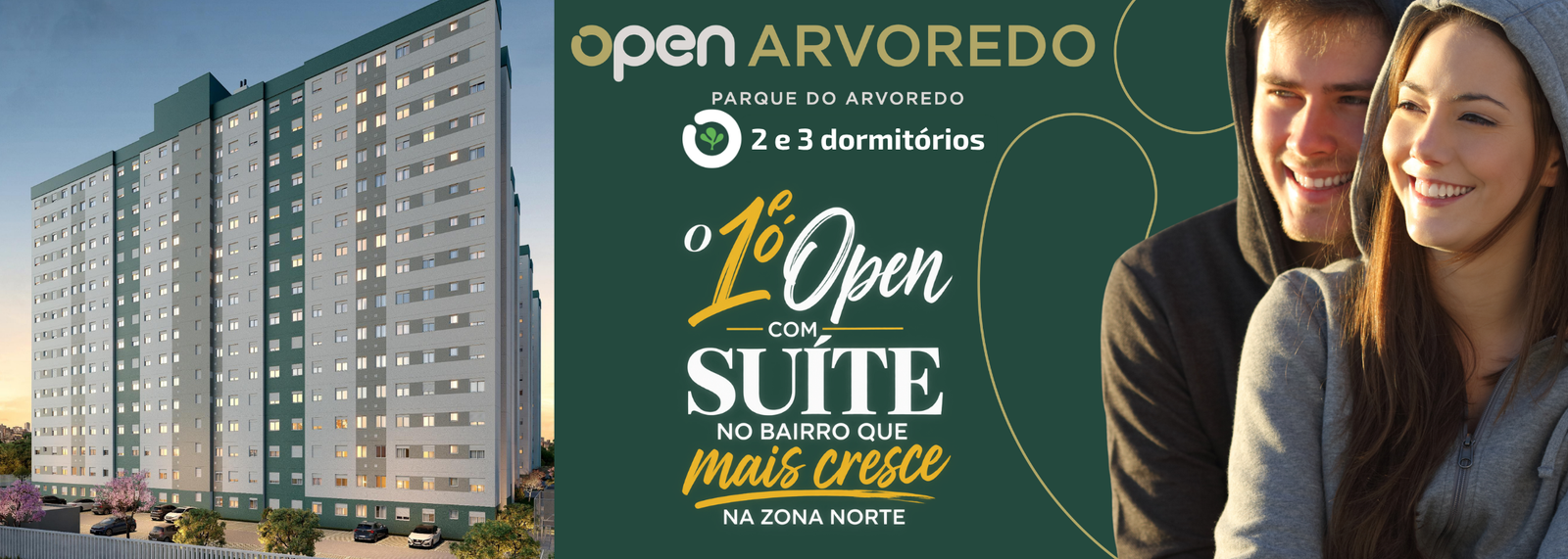 Fachada e entrada do condomínio Open Arvoredo no bairro Passo d'Areia